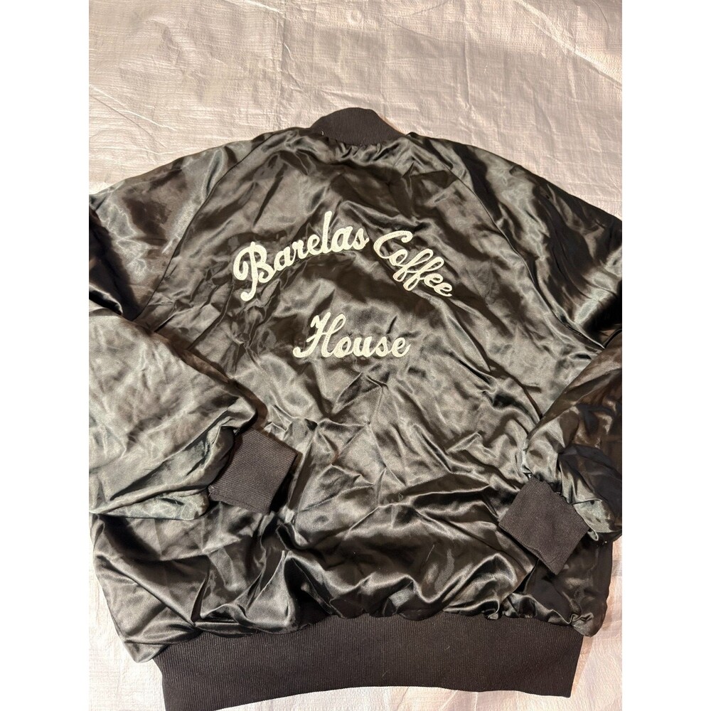 Vintage Westark USA Satin Bomber Jacket Mens Large Black Barelas Coffee House NM